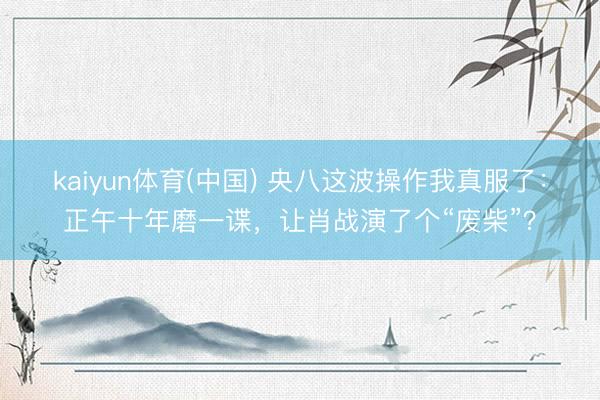 kaiyun体育(中国) 央八这波操作我真服了:正午十年磨一谍,让肖战演了个“废柴”?